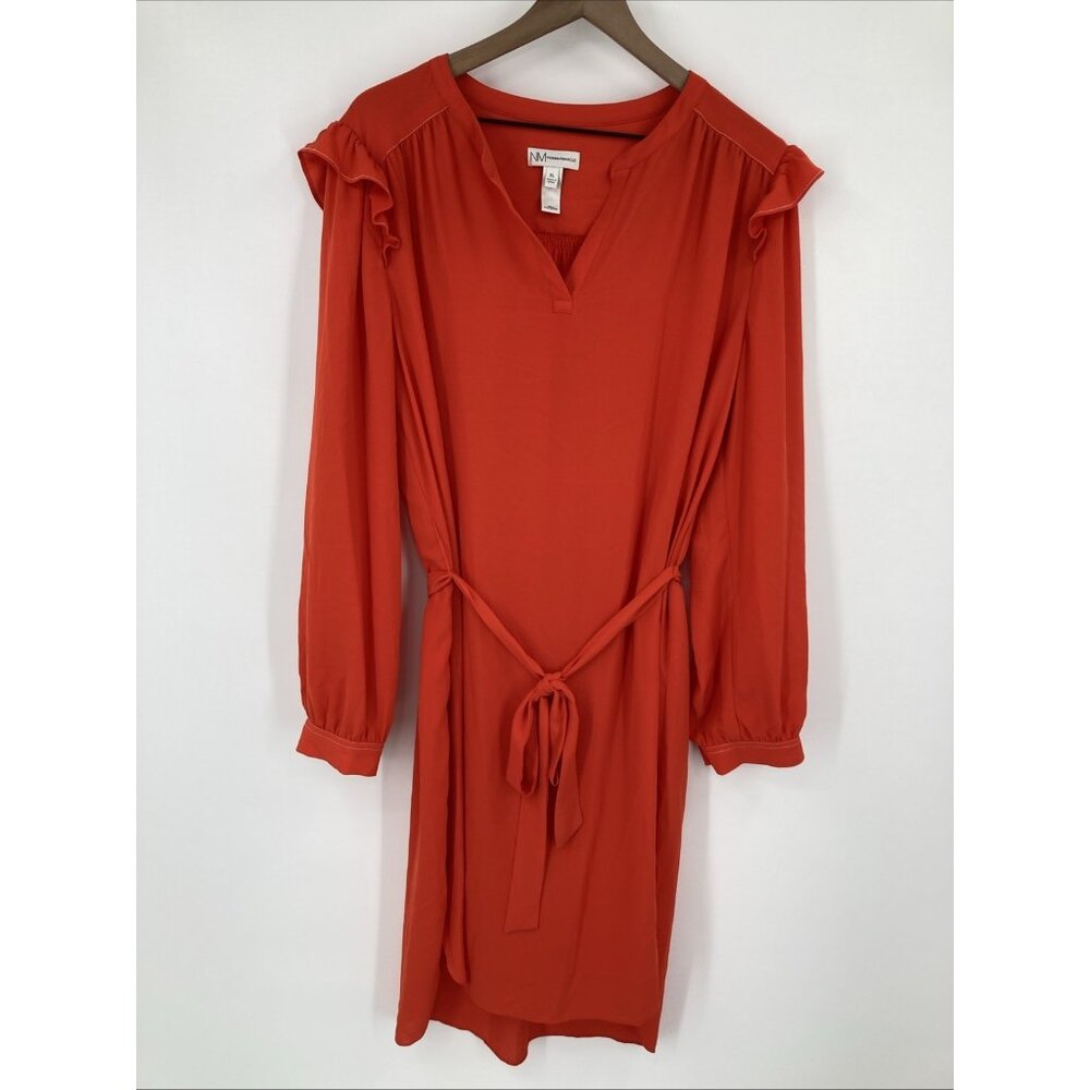 Neiman Marcus Shirt Dress Woman’s XL Orange V-Neck Hi-Lo Belted Long Sleeve